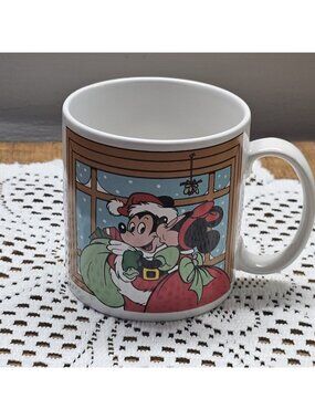 Vintage 1988 Walt Disney Applause Christmas Coffee Cup Mickey Minnie Mouse